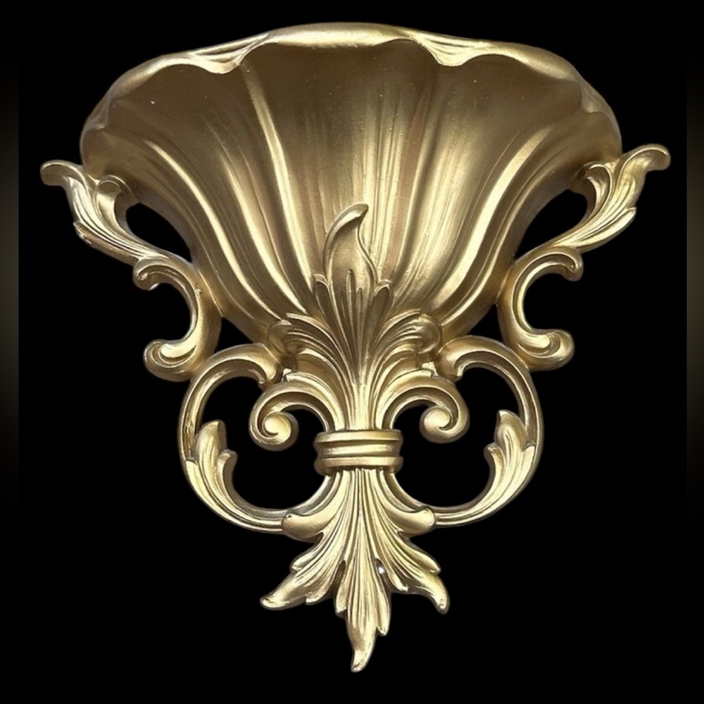 Vintage 1962 HOMCO Gold Wall Pocket Planter Dart 4446 Hollywood Regency